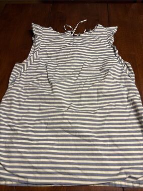 LOFT White and Light Blue Striped Tie-Back Ruffle Tank
